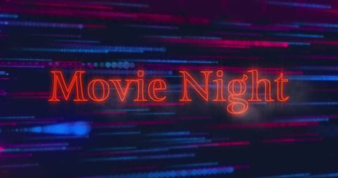 Neon Orange Movie Night Banner with Colorful Light Trails