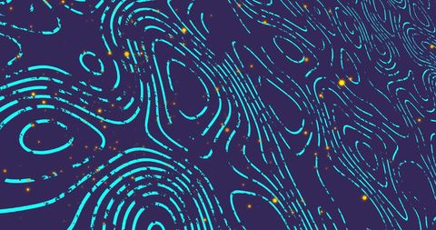 Abstract Blue Background with White Curves and Yellow Dots