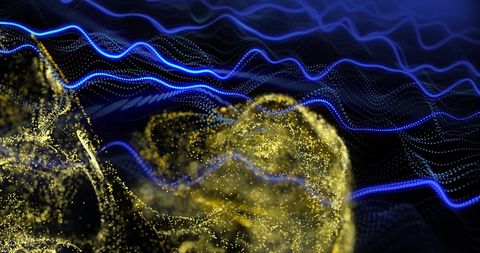 Golden Abstract Shapes Amidst Flowing Blue Waves - Download Free Stock Images Pikwizard.com