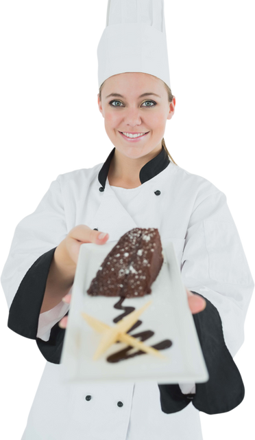 Transparent Creative Young Female Chef Offering Chocolate Dessert - Download Free Stock Videos Pikwizard.com