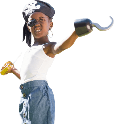 dressed as pirate girl holding plastic hook on transparent background - Download Free Stock Videos Pikwizard.com
