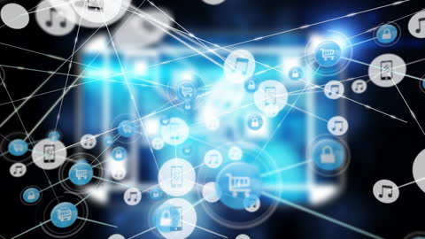 Digital Network Connections with Various Technology Icons