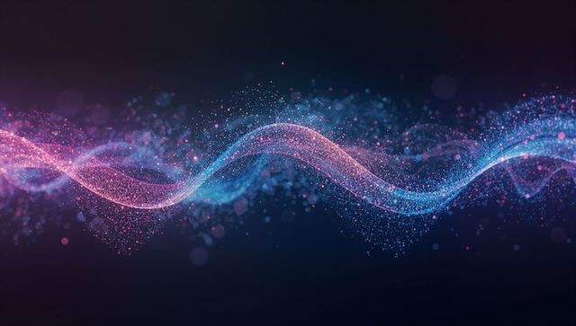 Futuristic glowing particle wave in digital void