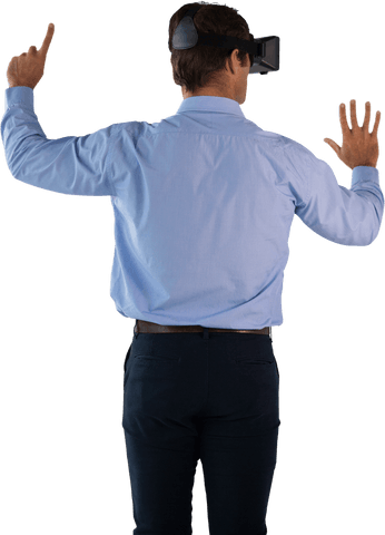 Transparent Rear View Businessman Wearing VR Glasses Gesturing Engaged Experience - Download Free Stock Videos Pikwizard.com