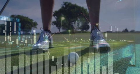 Golfer with Stock Market Chart Analysis on Putting Green
