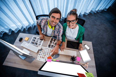 Transparent enthusiastic creative designers at work