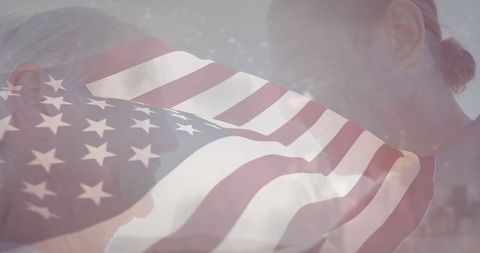 Abstract Portrait of Intergenerational Connection with American Flag Overlay