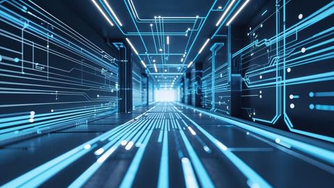 futuristic virtual corridor with glowing circuit patterns - Download Free Stock Images Pikwizard.com