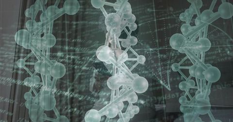 Futuristic holographic dna helix with data matrix