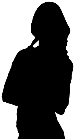 Elegant silhouette of woman with flowing hair on transparent background