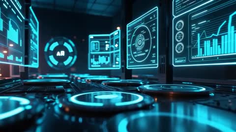 Futuristic Holographic Data Interface in Control Room