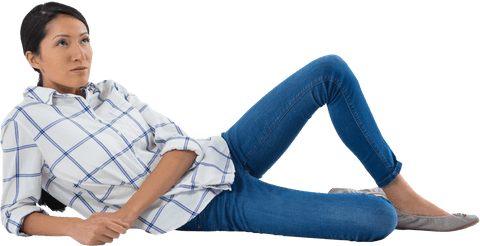 Casual Caucasian Woman Relaxing on Transparent Background
