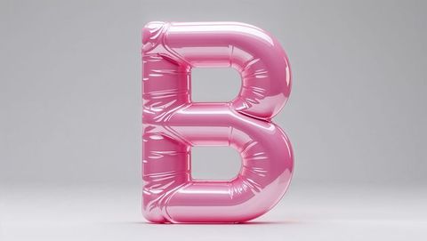 Glossy pink inflatable letter b on minimalist gray background