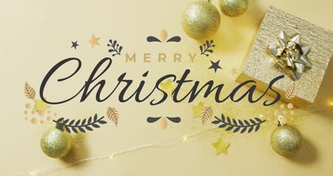 Merry Christmas Greeting with Golden Decorations