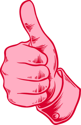 Stylized pink thumbs-up hand gesture on transparent background