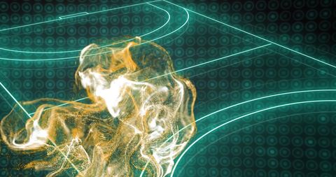 Abstract digital network with glowing shapes and lines