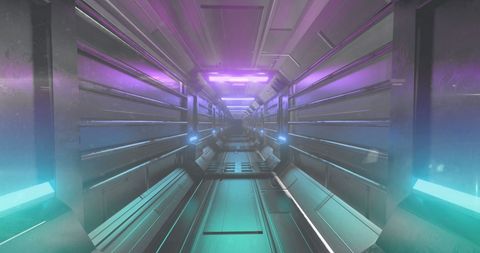 Futuristic Neon Tunnel with Glowing QR Code and Technology Vibes