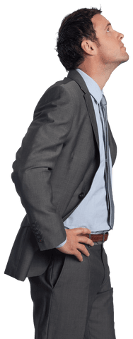 Transparent Alert Businessman Contemplating Object Upward