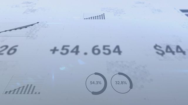 Animation highlighting key financial metrics, charts, and data visualizations on a sleek grey background. Ideal for presentations, financial reports, and data-analysis videos, which helps convey complex economic information effectively.