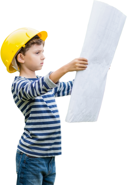 Transparent Image of a Boy in Hard Hat Reading Construction Plans - Download Free Stock Videos Pikwizard.com