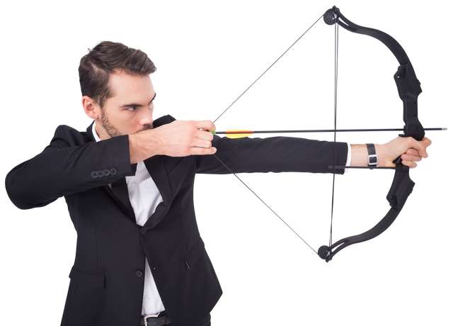 Elegant Businessman Shooting Transparent Bow and Arrow, Focus Concept - Download Free Stock Videos Pikwizard.com