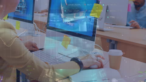 Innovative Team Analyzing Data with Digital Interface Overlay