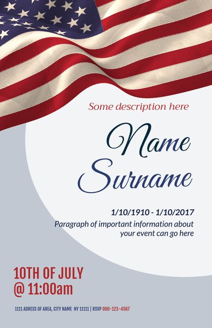 Patriotic Memorial Service Invite with American Flag Background - Download Free Stock Templates Pikwizard.com