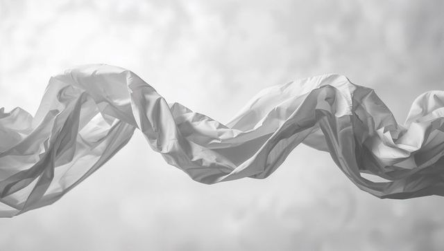 Flowing White Fabric in Minimalist Cloud-Like Background