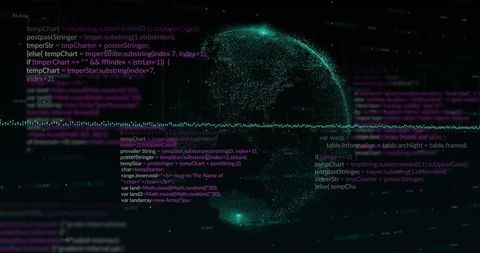 Holographic Digital Globe with Code Overlay on Dark Background - Download Free Stock Images Pikwizard.com
