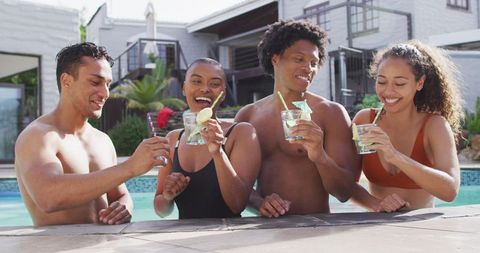 Friends Toasting and Laughing by Poolside - Download Free Stock Images Pikwizard.com