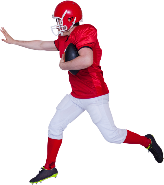 American Football Player In Red Uniform Running LeukorRRwith Ball on Transparent Background - Download Free Stock Videos Pikwizard.com