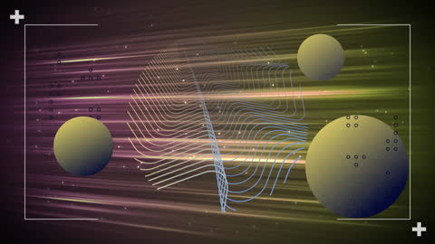 Digital Art with Neon Spheres and Abstract Lines and Grids