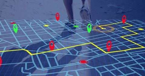 digital gps navigation overlaid on runner path - Download Free Stock Images Pikwizard.com