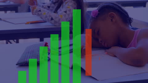 Student Sleeping in Classroom with Statistical Data Overlay