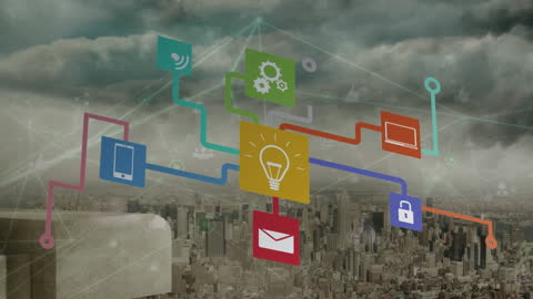 Digital Communication Network Over Urban Skyline