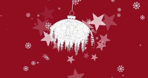 Christmas Ornament with Trees on Red Background