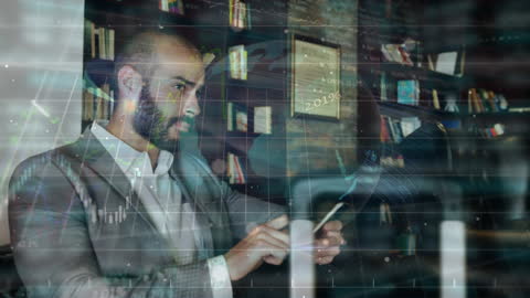 Tech-Savvy Businessman Analyzing Digital Data on Smartphone