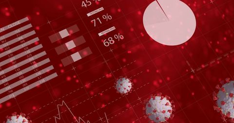 Digital data analysis with virus cells on red interface
