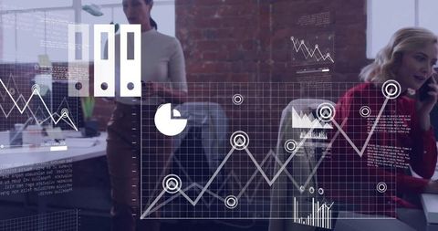 Modern Professionals Engaged with Holographic Data Visualizations