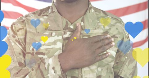 Soldier Singing Anthem with USA and Support Hearts