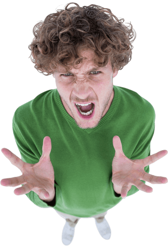 Transparent Furious Man Screaming in Green Sweater