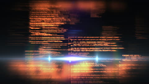 Futuristic Digital Data Stream with Glowing Orange Code