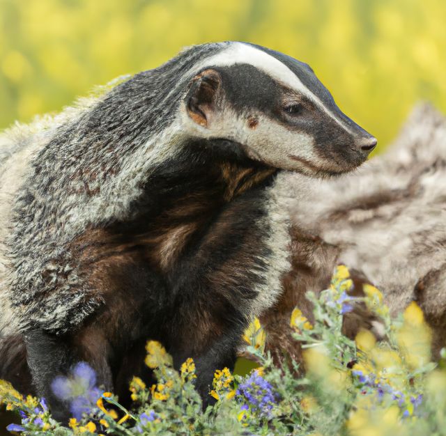 Honey Badger Standing Alert in Flower Field - Download Free Stock Images Pikwizard.com