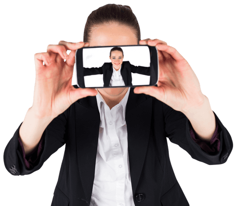 Transparent Businesswoman Taking Selfie Holding Smartphone
