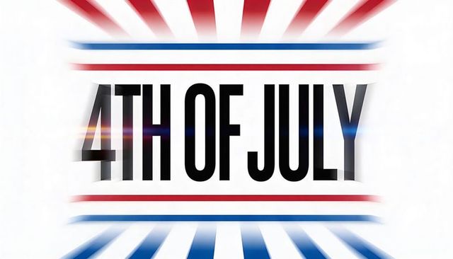 Bold 4th of july typography with red blue stripes and sunburst rays minimalist poster