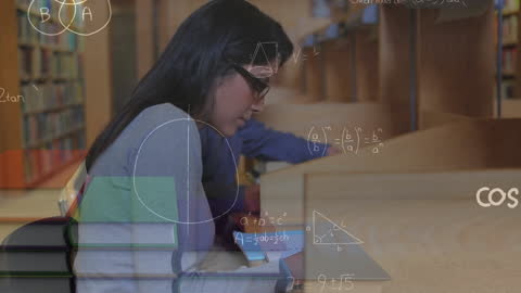 Students Studying with Overlay of Mathematical Formulas and Graphs