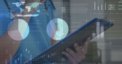 Healthcare Professional Analyzing Data with Digital Tablet Interface