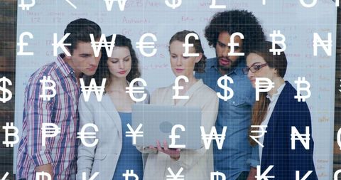 Diverse Team Analyzing Global Financial Trends with Technology