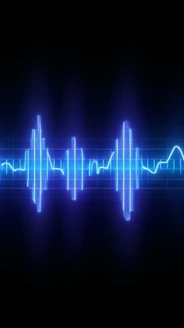 Vertical Neon Waveform Pulsing and Fluctuating over Grid Lines in Deep Black Void