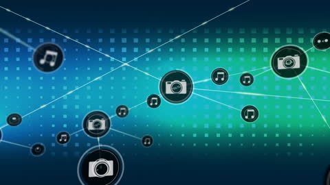 Digital Network of Camera Icons on Gradient Background